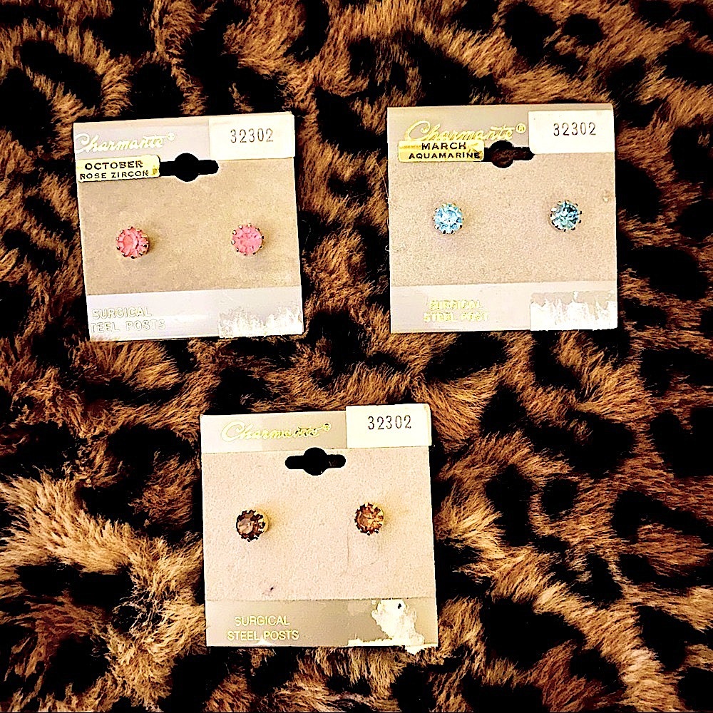 ALL three (3) pair Vintage Birthstone stud earrings